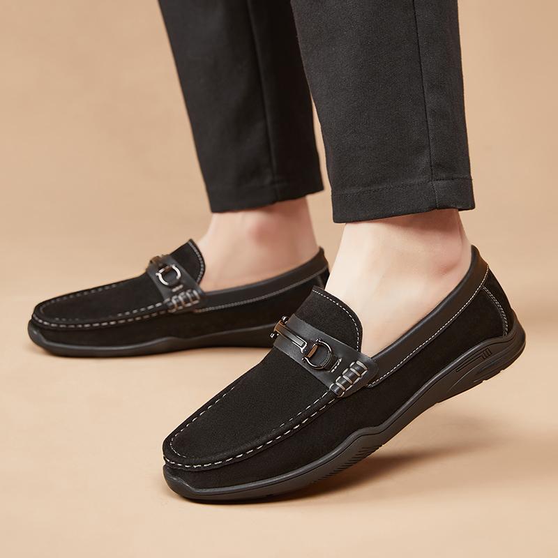 Fashion Classic Loafers New Men's Leather Lazy Shoes Driving Flat Bottom Casual Foreign Trade Single Shoes Women's Rubber Outdoor