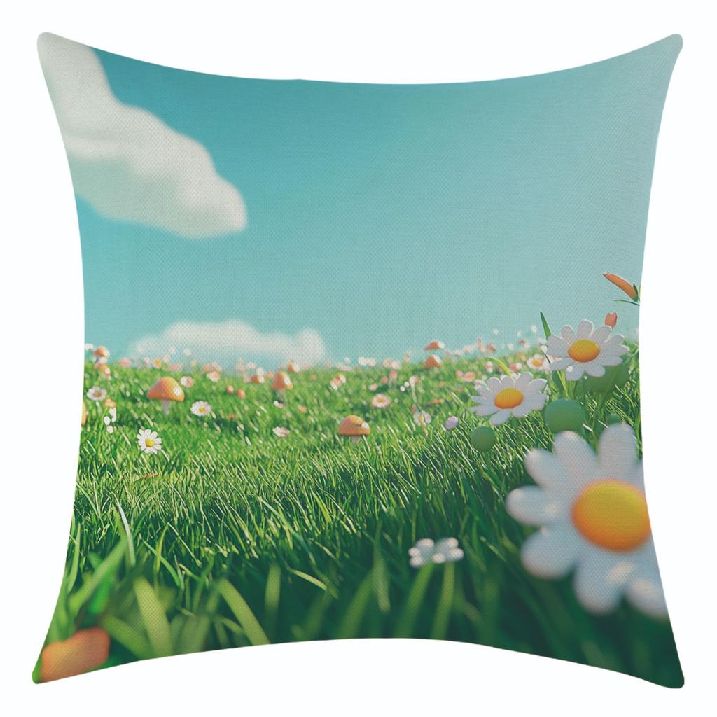 Neuer blauer Himmel und Großes Grasland Leinen Kissenbezug für Festivaldekoration, Erkerfenster Sofa Lendenkissen