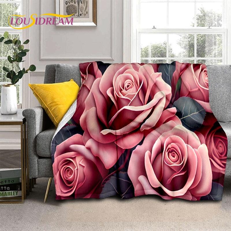 Mantas Suaves Románticas Nórdicas con Flores de Rosa 3D, Manta de Tiro para Mantener el Calor, Manta Cómoda para Picnic, Camas, Sofá, Dormitorio del Hogar, Regalo
