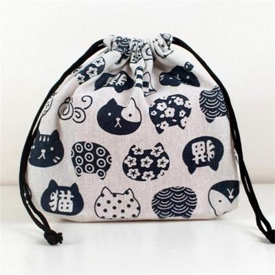 Trekkoord Lunchtas Japanse Kat Zeegolf Patroon Bento Box Tote Handtassen Picknick Voedsel Diner Container Draagbare Opbergtas