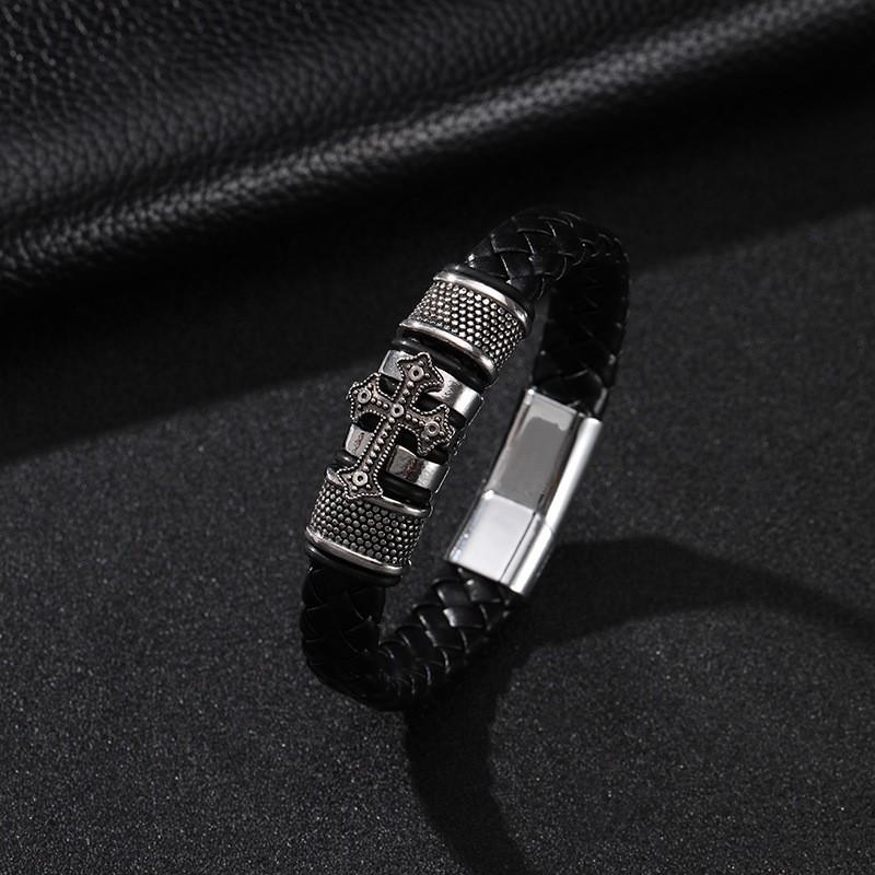 Плетеные Браслеты, Плетеные Мужские Кожаные Браслеты с Крестом, Браслеты Панк Браслеты