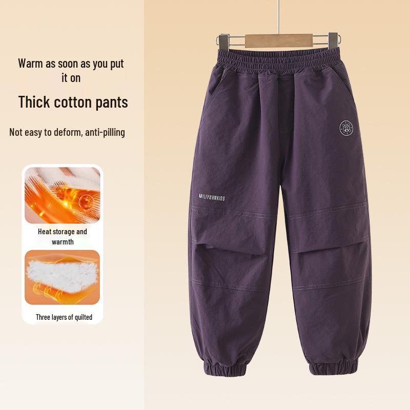 

Kids Winter Cotton Pants: Thickened, Warm, Three-Layer Padded Sweatpants for Boys and Girls 140cm фиолетовый