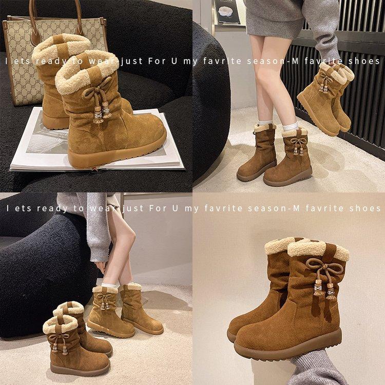 Rindslederversion Schneestiefel mit dicker Sohle Damen 2025 neue Winter Samt Thermische Baumwollschuhe sind riesig und gutaussehend Piled Boots Stiefeletten Damen