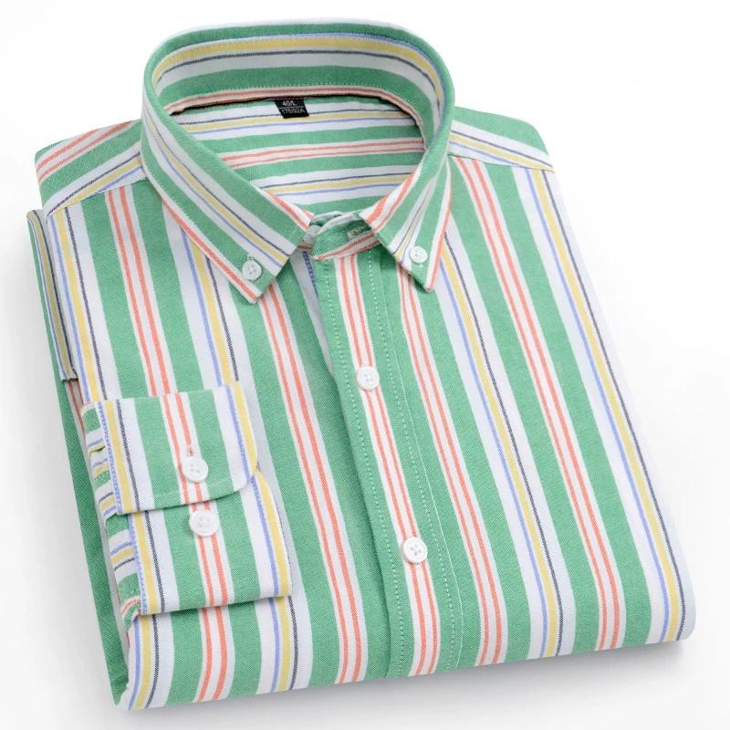 2026 spring new style 100% cotton Oxford plaid striped men's long-sleeved fashionable business casual fit shirt single top