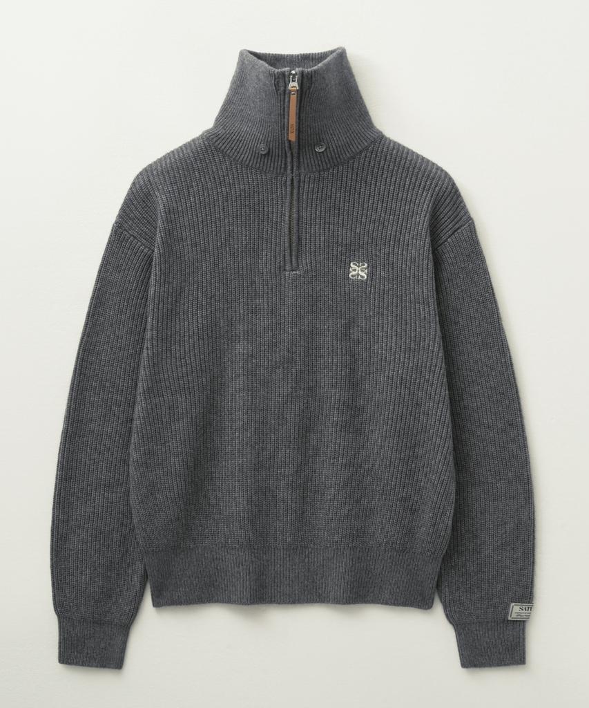 Seteo Button-Up Sailor Half Knit Zip-Up Charcoal