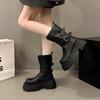 Thick-soled Martin Boots Women's 2025 Autumn New Wasteland Wind Western Cowboy Boots Medium Tube Wasteland Wind Black Short Boots