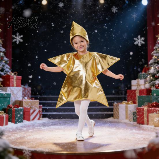 Kegelvormige Ster Kostuumset Zilver/Goud Kerststal voor Kinderen Kerstscène Festival Vorm Cosplay Outfits Zondagsschool Kerkbenodigdheid Glanzend