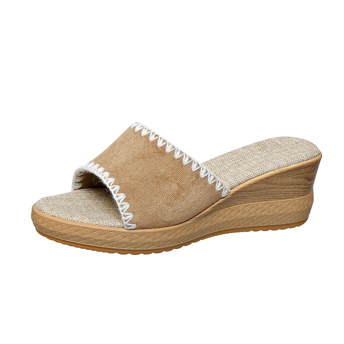 

Летние шлепанцы-клинья с открытым носком, женские 2025, новые, больших размеров, на платформе-маффин, кружевные сандалии 43 верблюд