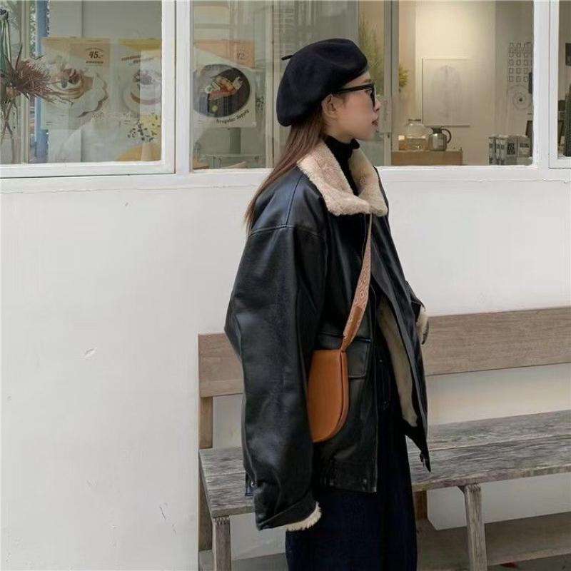 Y2k Lapel Long Sleeved Short Leather Jacket Women Vintage Slim Brown Cropped Coat 2024 New Fashion Lady Street Party Outwears