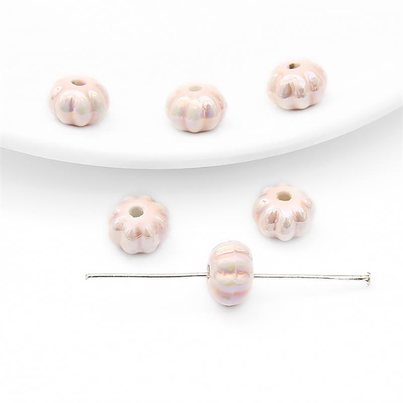 

6 шт./пакет, керамические фарфоровые бусины ручной работы в форме тыквы, очаровательные бусины, свободные бусины-разделители для браслета, ожерелья, изготовление ювелирных изделий своими руками розовый