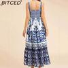 BITCED Spring Collection Bohemian-inspired Elegant Mid-Length Wide-Hem Printed Halter Neck Dress