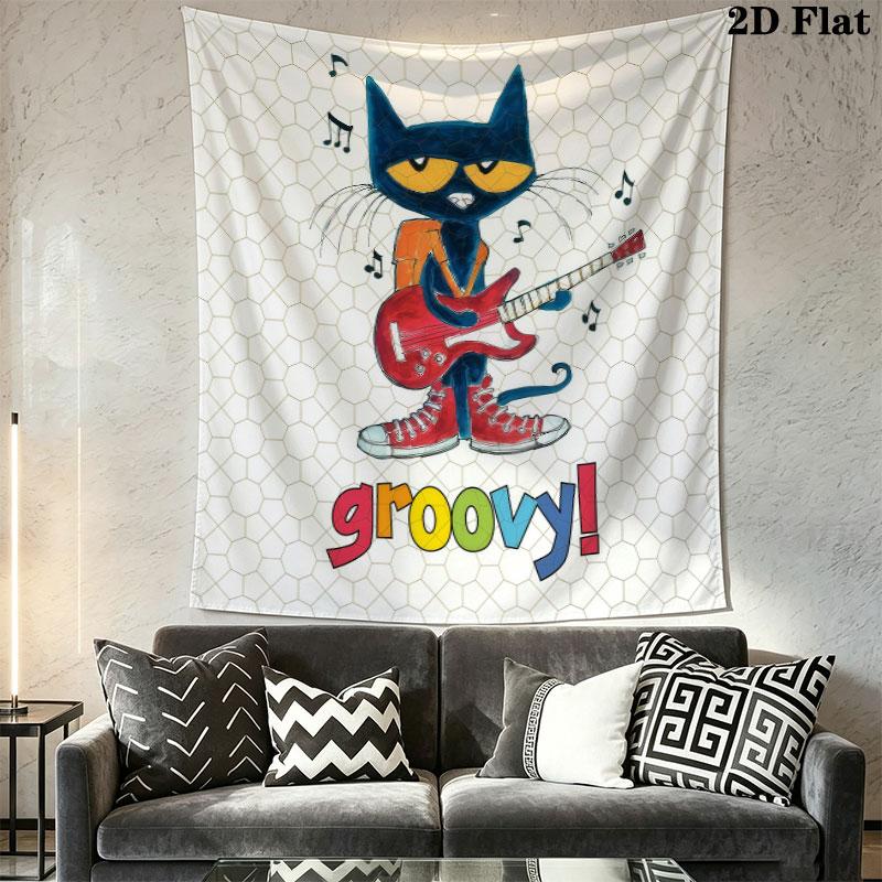 Pete Cat Magic Wall Hanging Printed Fabric Blanket Decorative Tapestries for Bedroom Living Room Home Decor