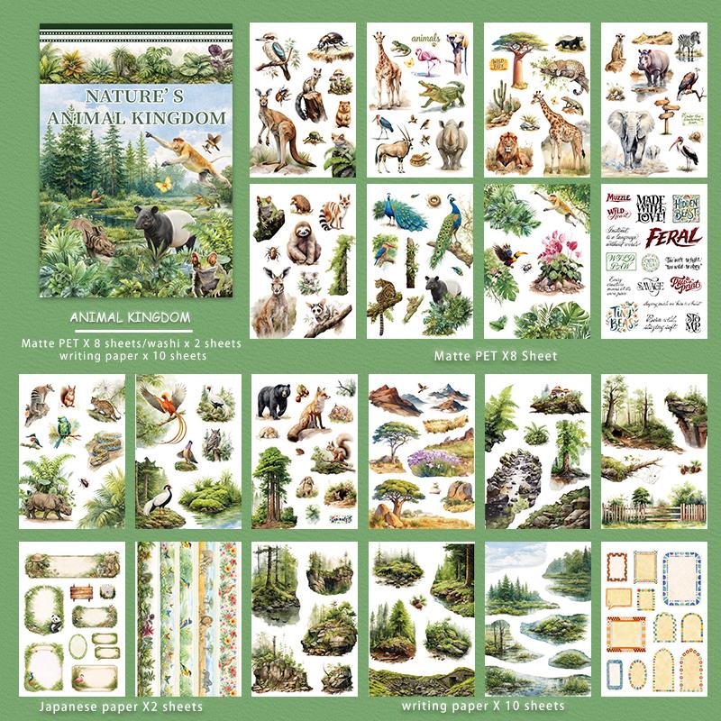 20 Sheets/book Vintage Animal Forest Landscape Sticker Book Creative DIY Journal Material Collage Scrapbooking Stationery