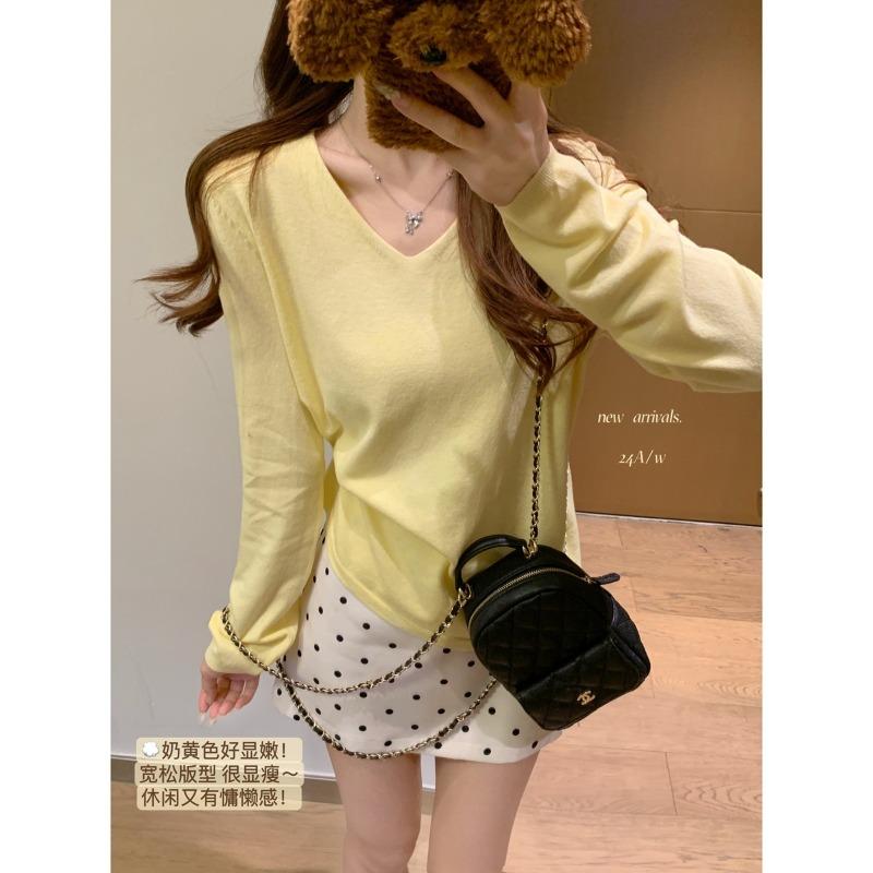 Casual Temperament Collar Loose Long-sleeved Knitted Sweater Women's Autumn New Thin Light Professional Style Inner Top