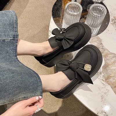 New British Style Leather Shoes for Women Thick Soled Elevated Mary Jane Shoes Bowknot Platform Shoes De Mujer