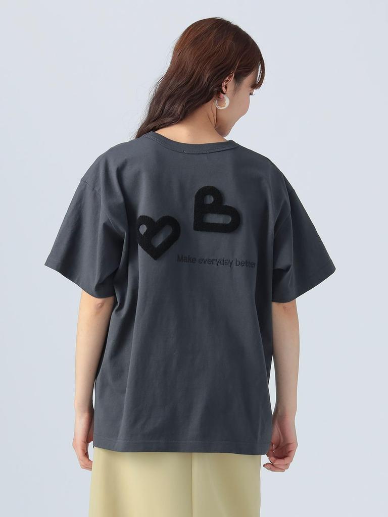 Beams Heart Printed Sasara Size 43080051213 Tee, B-HEART Logo, Embroidery, Women's, Charcoal, M,