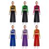 Girls Dance Two Piece Set Mock Neck Long Sleeved Sequins Cutout Back Crop Top with Chiffon Pants