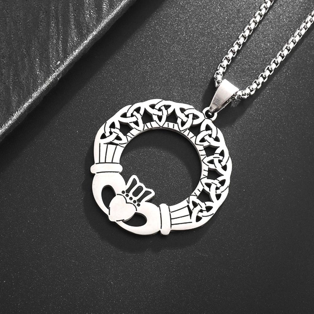 Stainless Steel Irish Celtic Knot Pendant Necklace for Women Men Amulet Jewelry Gift