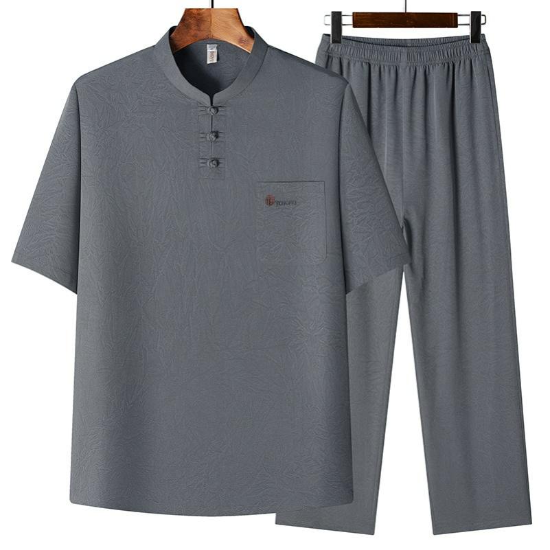 Chinese Style Tang Suit Men's Chinese Style Men's Summer Dad Suit Casual Loose Summer Suit