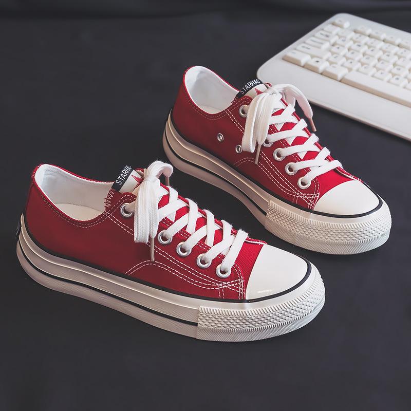 Upturned Heel Canvas Shoes Low-Top Lace-Up Casual Sports Trendy Shoes Female Student Little White Shoes Breathable Shoes Board Shoes