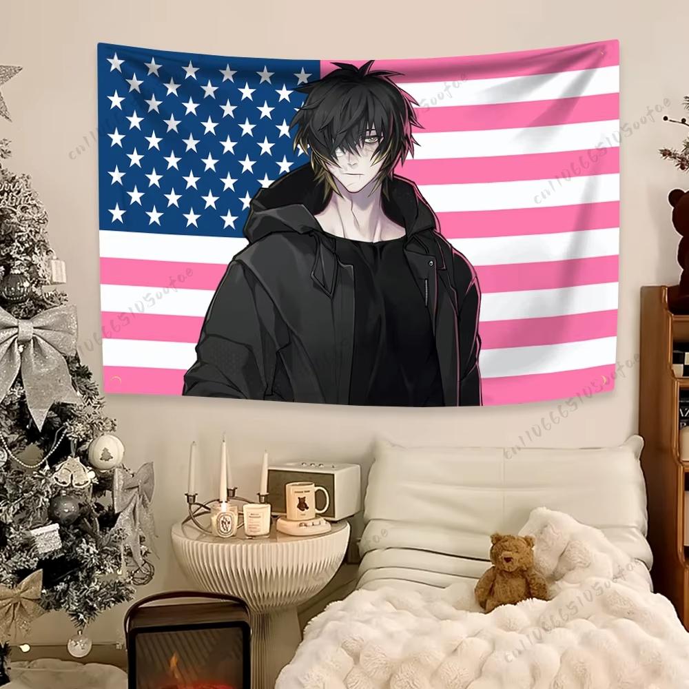 American Flag Anime Boy Wall Tapestry Bold Patriotic Design Aesthetic Trendy Room Decor for Otaku Internet Culture Fans