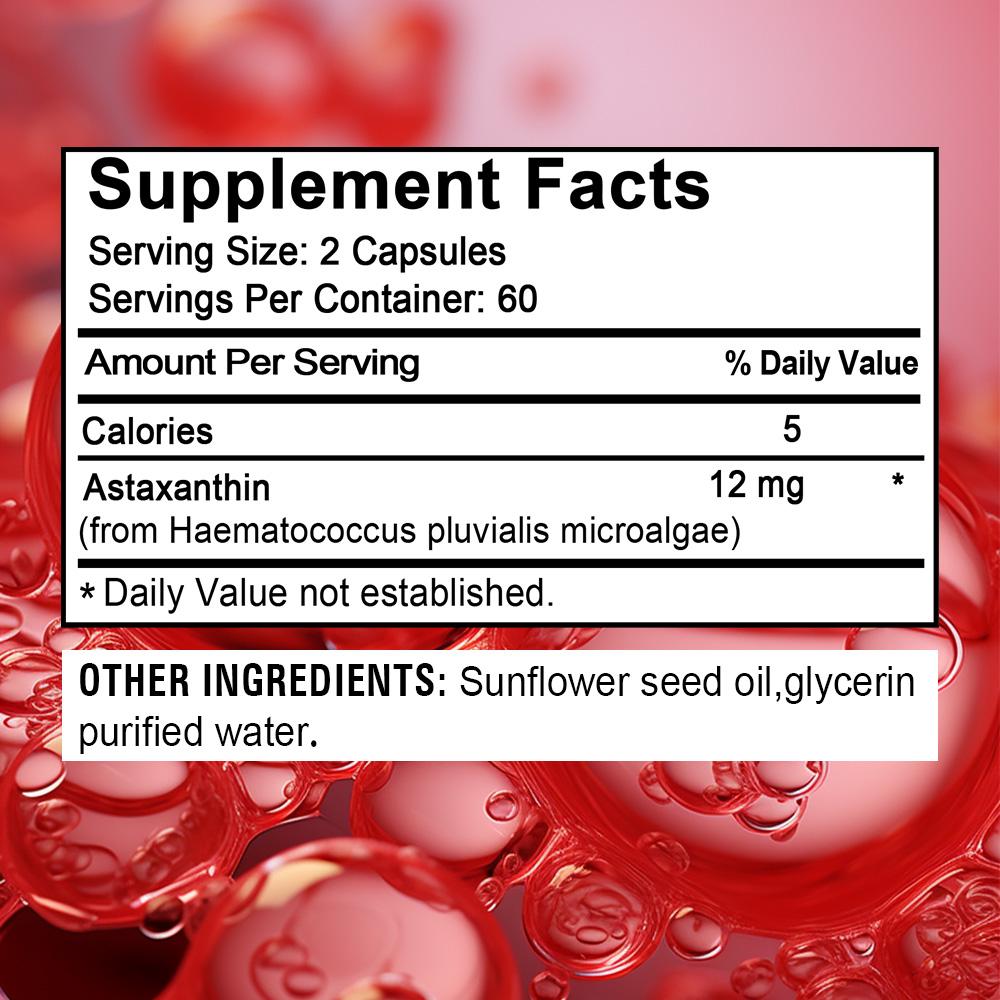 Astaxanthin, Aus Mikroalgen, Dreifache Stärke 12 mg, 120 Kapseln Nahrungsergänzungsmittel