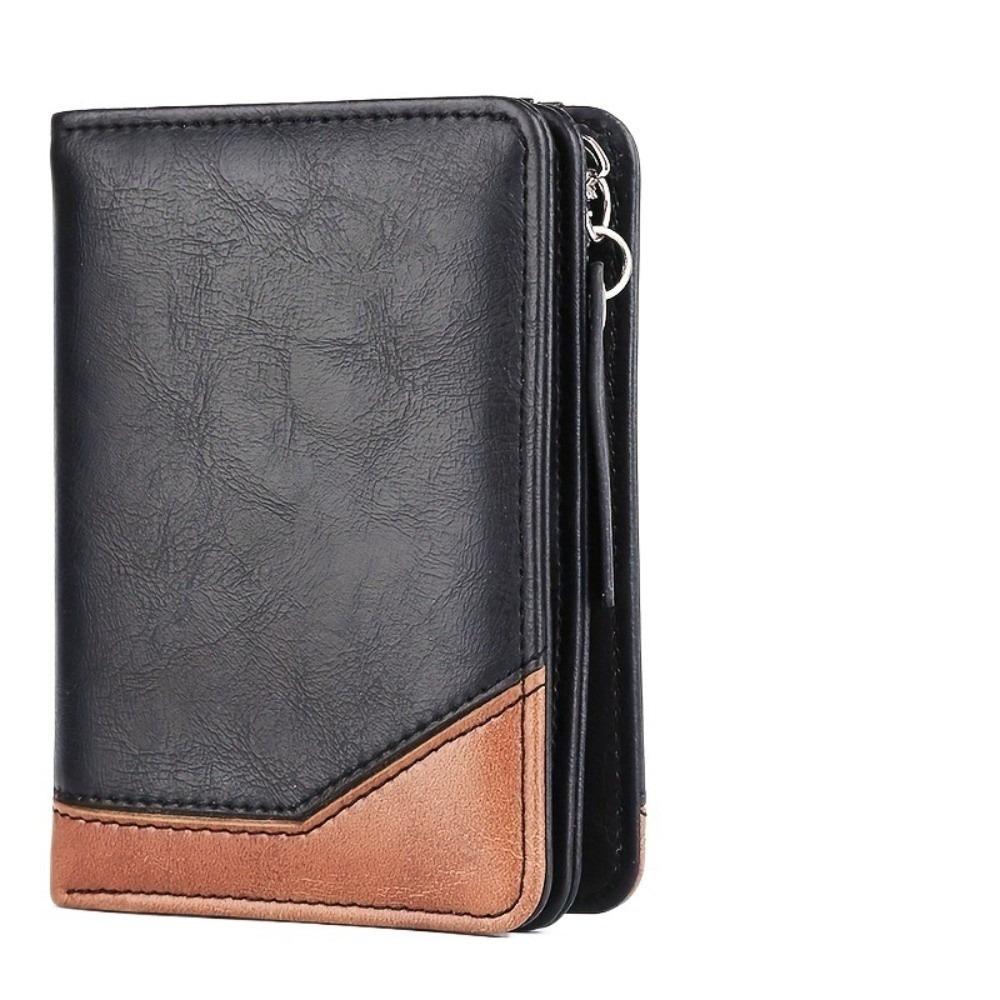 Color Blocking Business Clutch Bag Zipper Men Card Holder Vintage Men Short Wallet  Travel