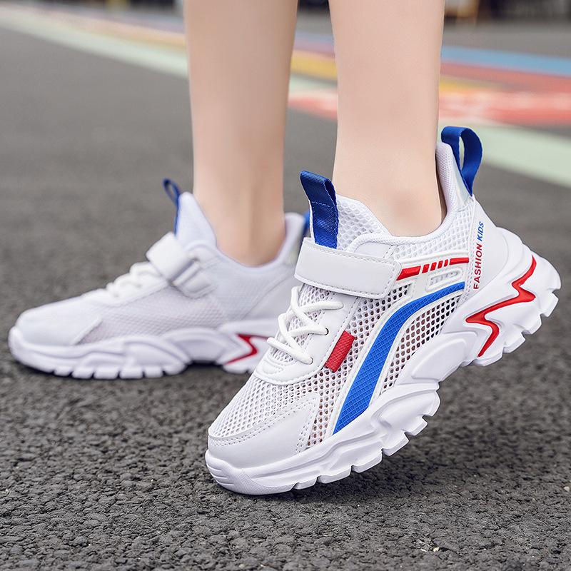 Children's shoes New girls breathable hollow mesh running shoes Boys double mesh leather children's lightweight casual sports shoes