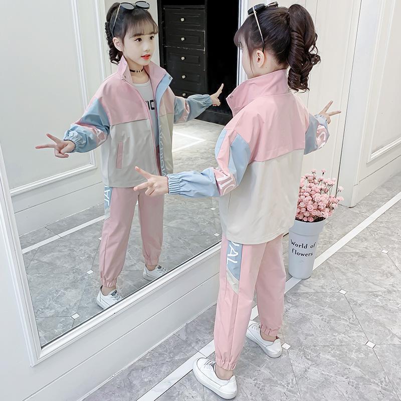 

2024 Girls Korean Style Spring & Autumn Sport Outfit - Trendy Loose Two-Piece Set for Older Children 110 (approx. 105cm height)