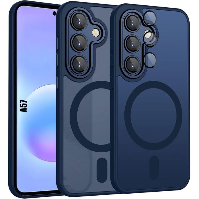 Coque pour Samsung Galaxy A57 5G, avec Anneau Magnétique et Vitre Caméra - Bleu Marine