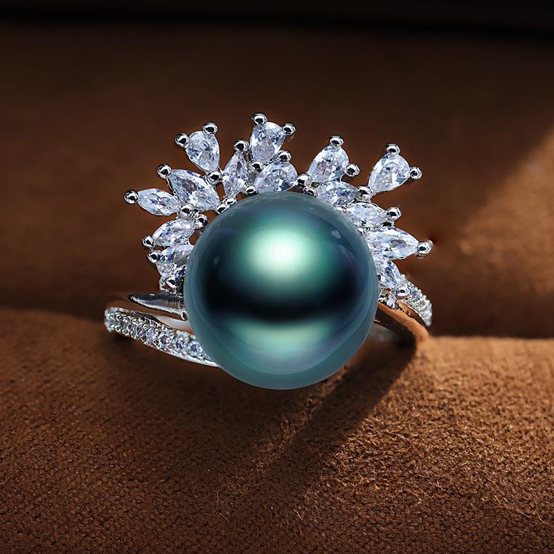 French Fashion Exquisite Opening Adjustable Purple Pearl Ring for Women Commuting High End Temperament Versatile Index Finger Ring