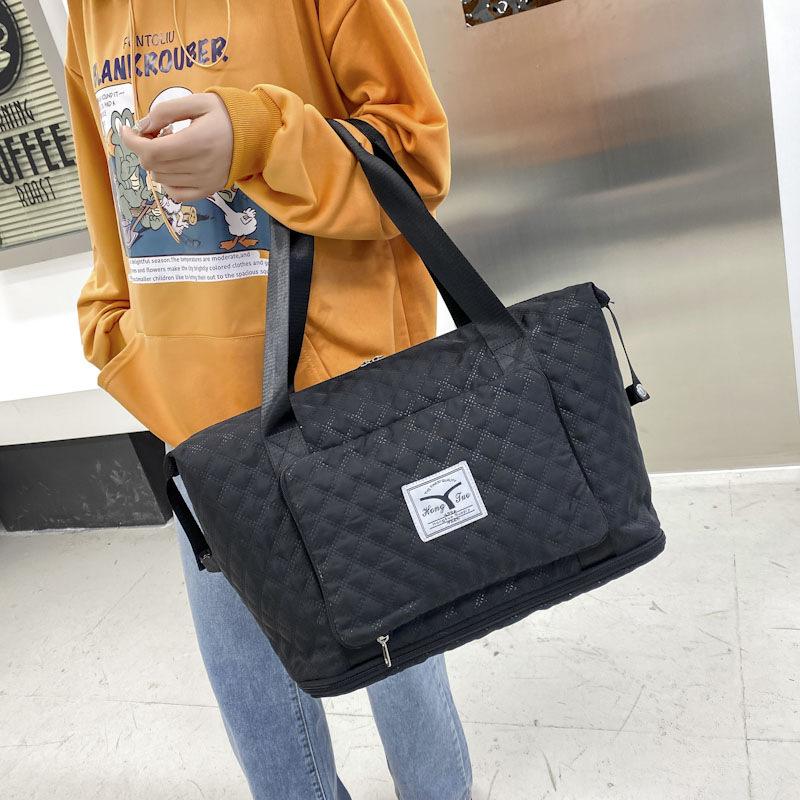 Rhombus dry and wet separation sports shoulder bag large capacity travel bag foldable expansion yoga fitness bag