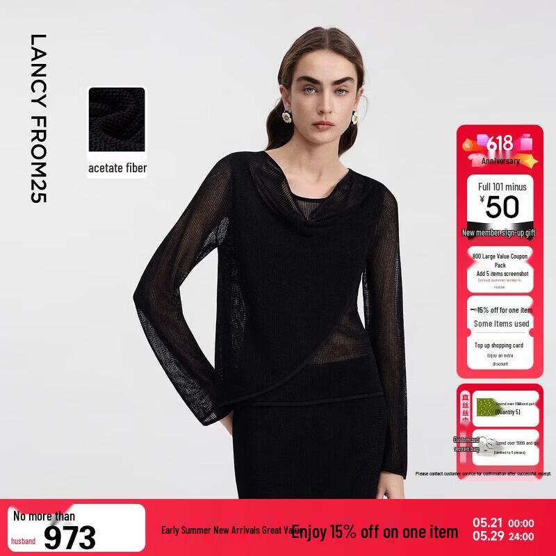 Langzi Acetate Blend Cowl Neck Knit Top M