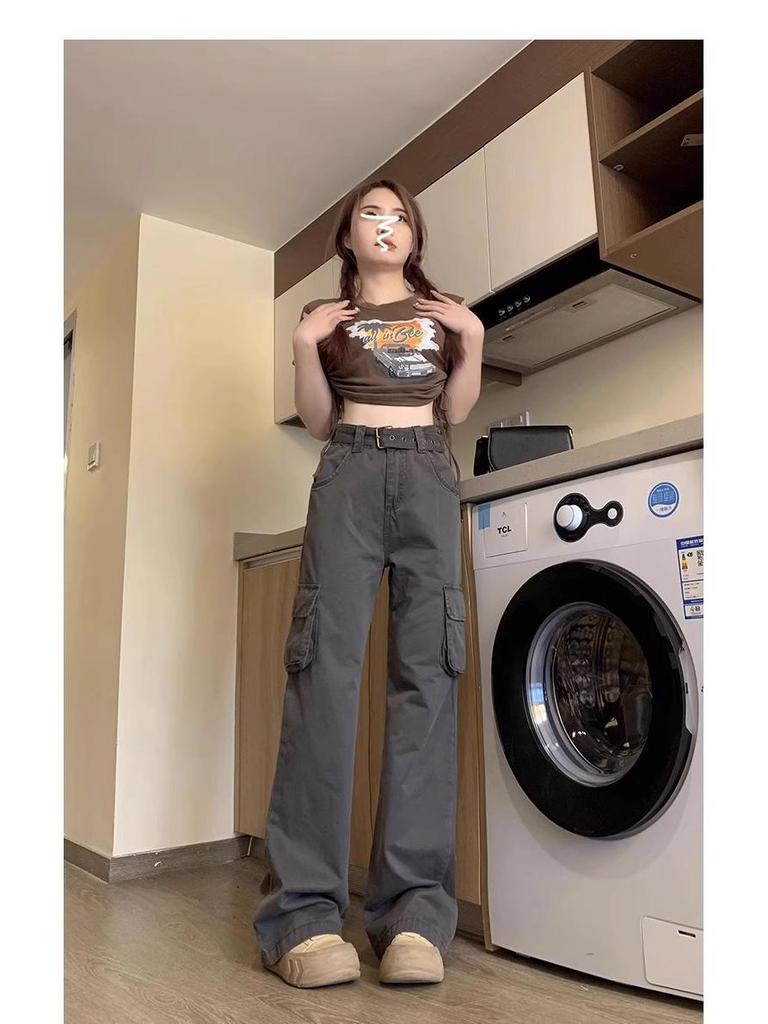 Women's High-Waisted Gray Flared Cargo Pants - Spring 2025 Collection