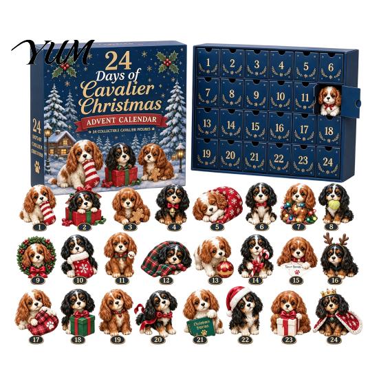 Interaktives Feiertagsspiel Shih Tzu Adventskalender, 24-Tage Countdown Spielzeug-Set mit Mini-Hundefamilie zu Weihnachtsfiguren, Baumhänge-Dekoration, Geschenk