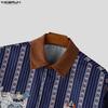 INCERUN Summer Men Lapel Neck Short Sleeve Patchwork Striped Casual Shirts Tops