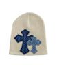 SK8ER ROCK Double Cross Patchwork Beanie ((Cream))