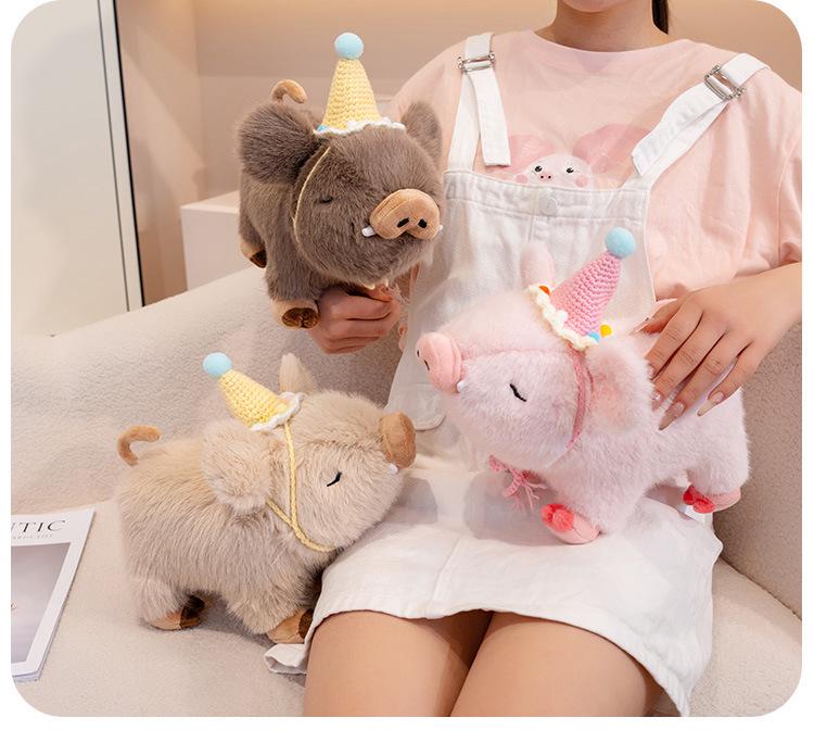 Adorable Wild Boar Plush Toy – Super Soft Pig Stuffed Animal with Birthday Hat, Perfect Gift or Wedding Toss Doll