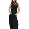 2025 Women's Summer Linen Blend Double-Breasted Vest & Wide-Leg Pants Fashion Set