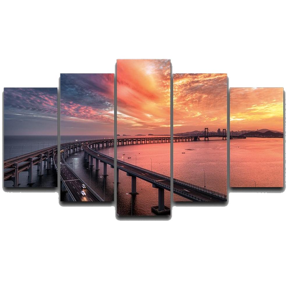 

Настенное искусство холст картины домашний декор HD печать постеры рамка 5 шт великолепные горящие облака в небе мост картины XLarge Size Unframed Canvas