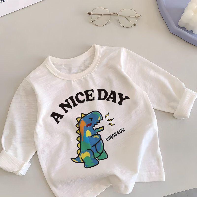 Barn Långärmad Bomulls-T-shirt - Koreansk Stil, Vår/Höst, Godisfärg, Trendig Enfärgad Topp för Pojkar & Flickor