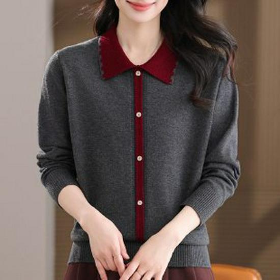 

Mom s Spring/Autumn Thin Knit Stylish Top for Middle-Aged & Elderly Women 5XL