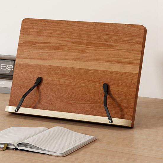 Wooden Book Stand 8 Levels Adjustable Reading Holder with Page Clip Multi-functional Music Score Cookbook Recipe Laptop Tablet Holder
