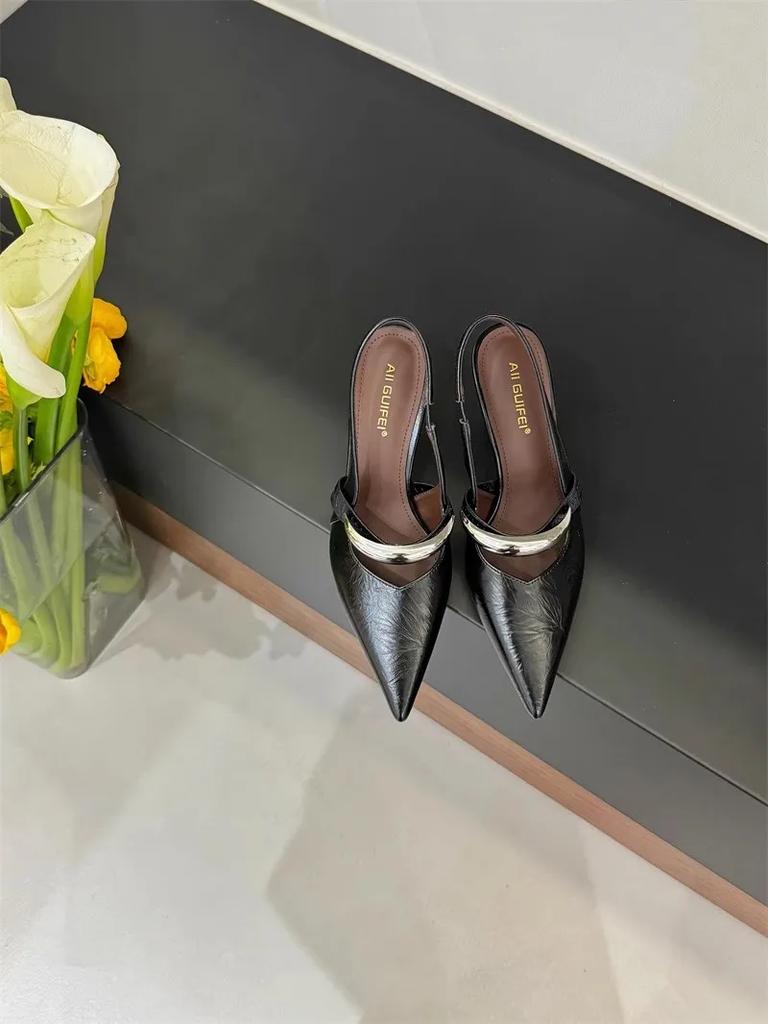 Fashion New High Heels Women Pumps Pointed Toe Slingbacks Suede Leather Summer Shoes Woman String Bead Kitten Heels Sandals Women