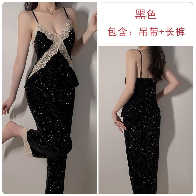Women's Velvet Silver Foil Push Up Padded Cami Sleep Dress with Robe Lounge Set