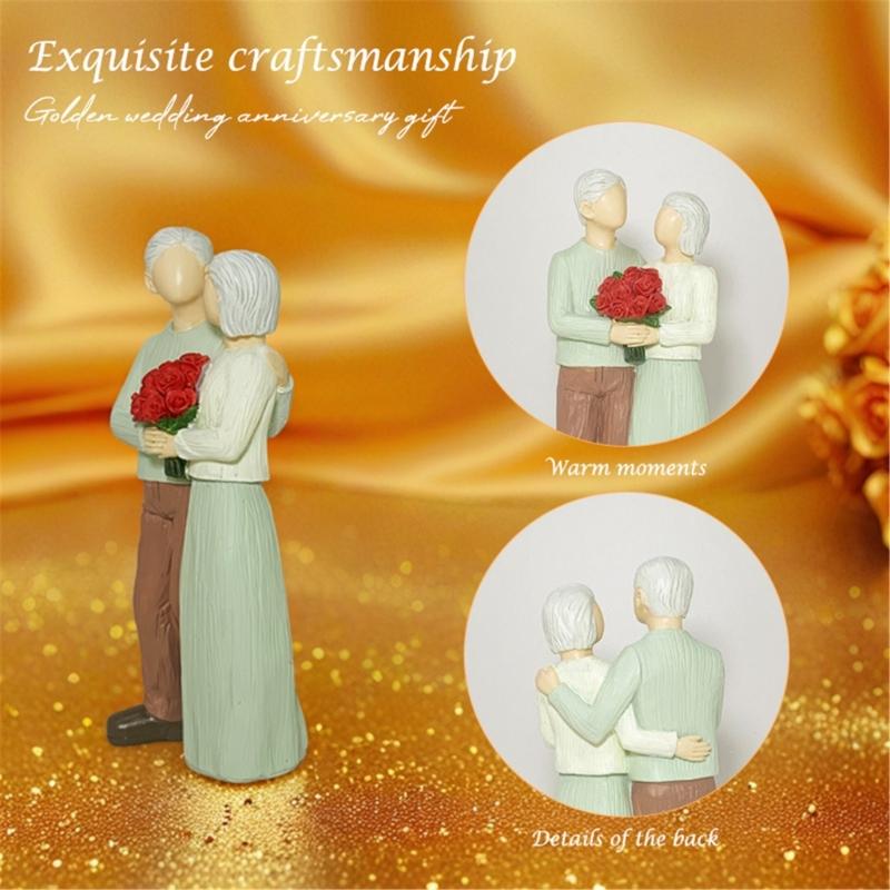 Elegant Resins Loving Elderly Couple Statue Figurine Anniversary Sculpture for Wedding Celebration Home Decors Gift