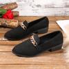 Fashion Women's Coarse Heel Shoes Autumn New Pointed Head Shallow Mouth Metal Chain Anti-slip Wear-resistant Low-top Shoes