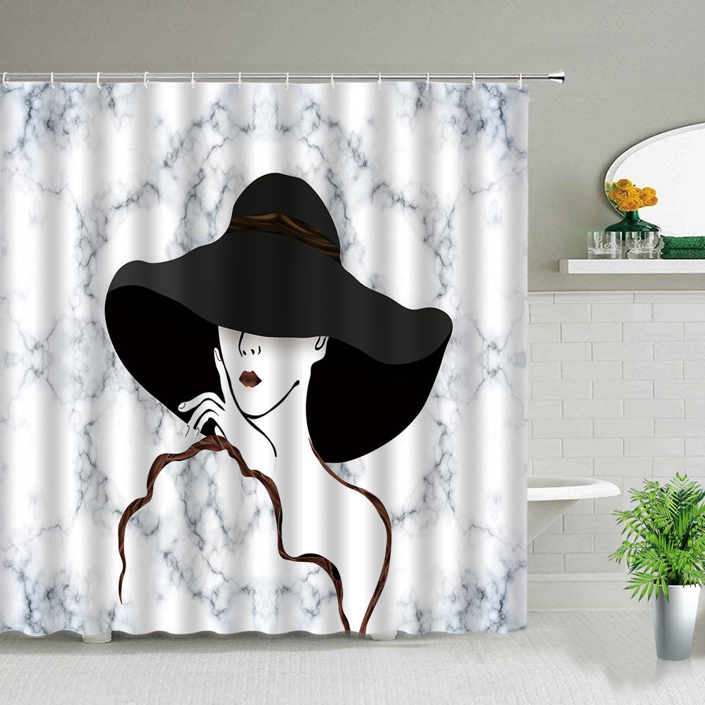 Sonnenlicht Strandmädchen Palme Surfbrett Landschaft Duschvorhänge Sexy Frau 3D-Druck Schicker Vorhang Badezimmerdekor Mit Haken