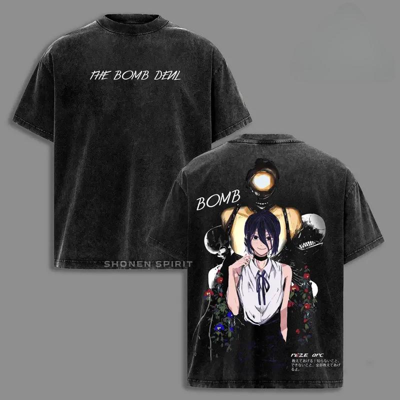 

Hot Anime Chainsaw Man Reze Graphic Tee Men Women Short Sleeve Clothing Washed Cotton Tshirt Vintage T-shirt Harajuku T Shirt XXL чёрный