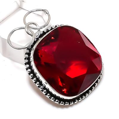 Natural Garnet Gemstone Handmade 925 Sterling Silver Jewelry Pendant 1.69" O5w46